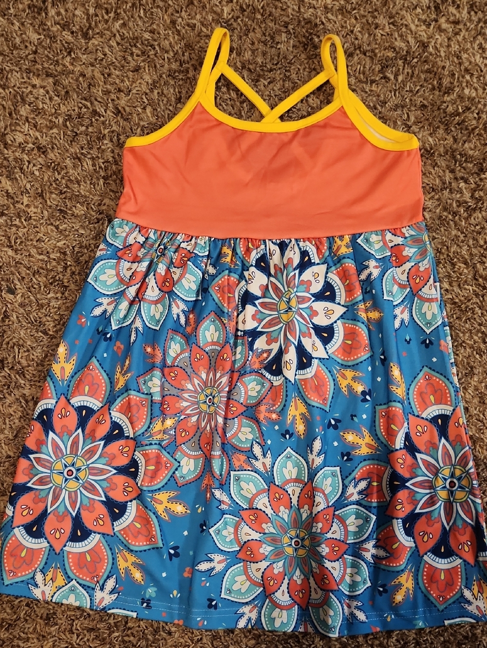 Girls' Coral and Blue Floral Sundress